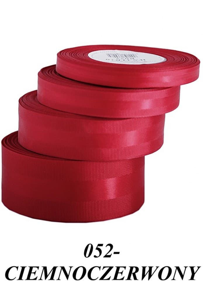 Wstążka z paskiem satyna/ryps,25mm/20y, c.czerwona