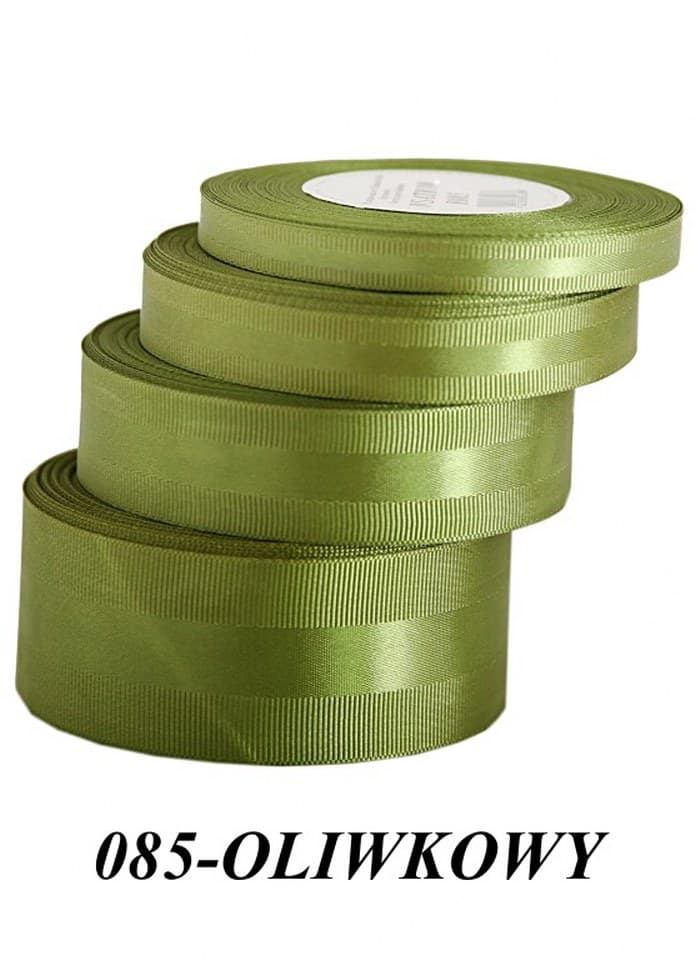 Wstążka z paskiem satyna/ryps,25mm/20y, oliwka