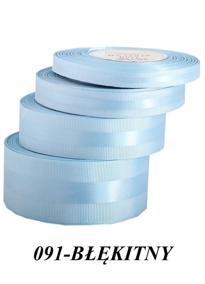 Wstążka z paskiem satyna/ryps,25mm/20y, błękitna