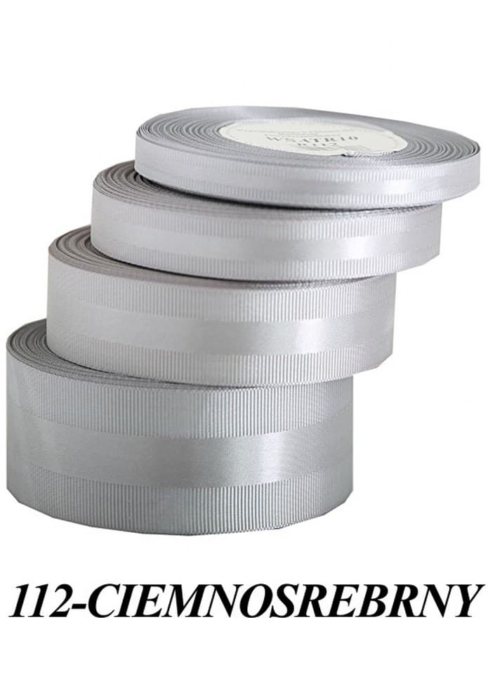 Wstążka z paskiem satyna/ryps,25mm/20y, c.srebrna