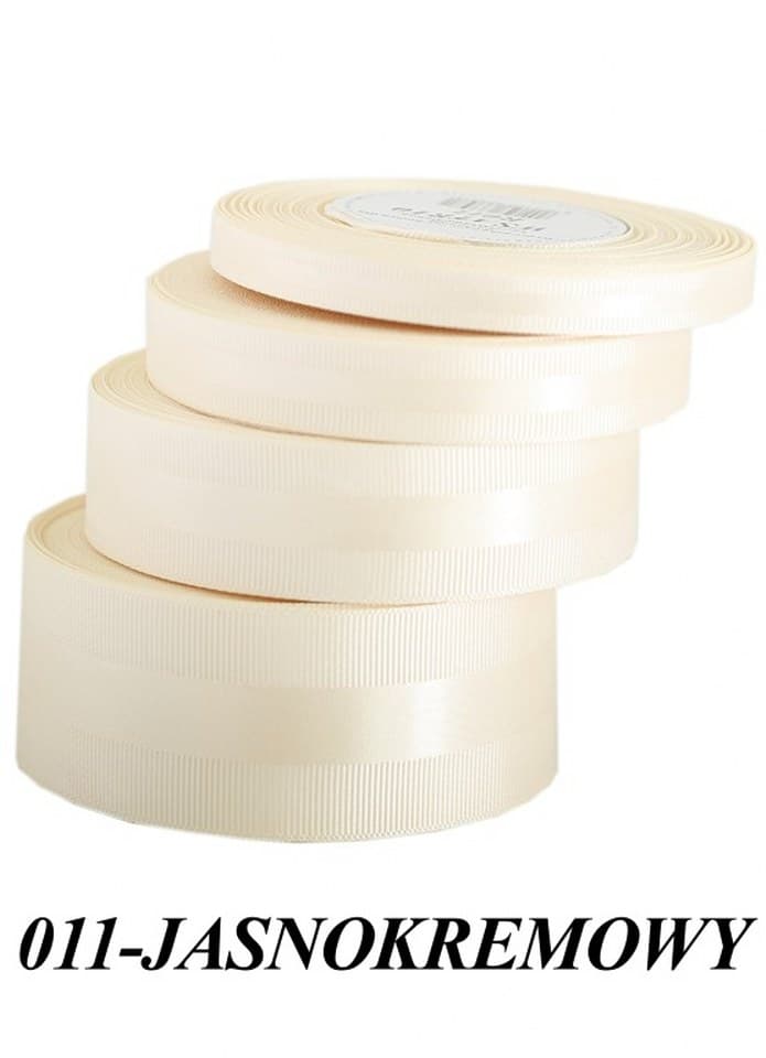 Wstążka z paskiem satyna/ryps,38mm/20y, j.kremowa