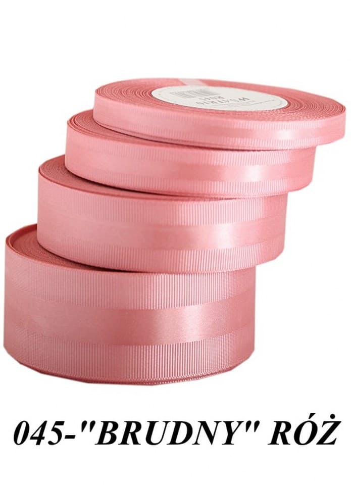 Wstążka z paskiem satyna/ryps,38mm/20y, brudny róż
