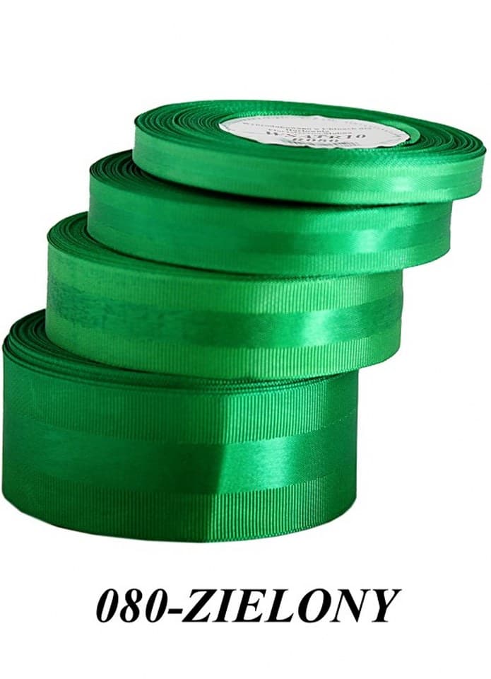 Wstążka z paskiem satyna/ryps,38mm/20y, zielona