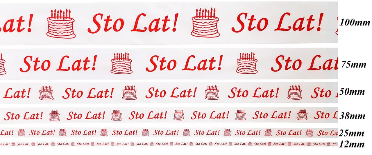 Wstążka satyna Sto Lat, 100mm/10y, czerwona