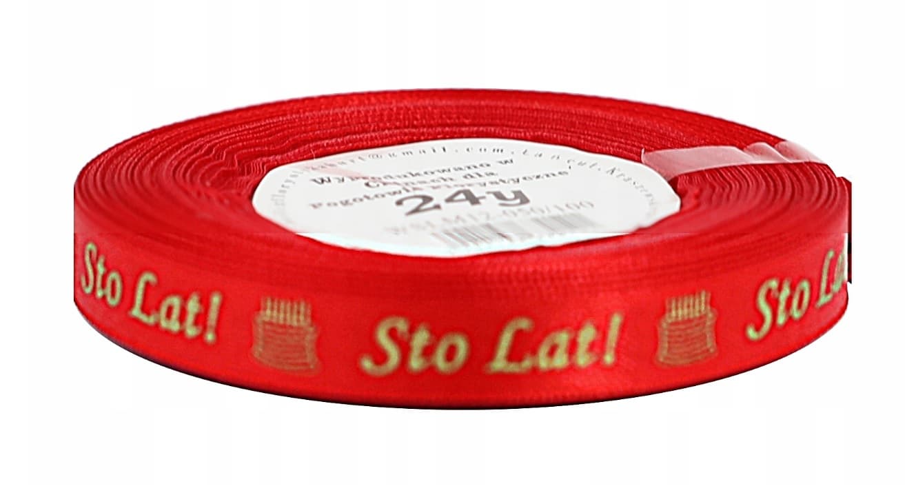Wstążka Sto Lat metal, 12mm/22mb czerwona/złoto