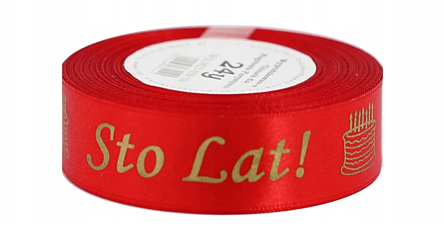 Wstążka Sto Lat metal, 25mm/22mb czerwona/złoto