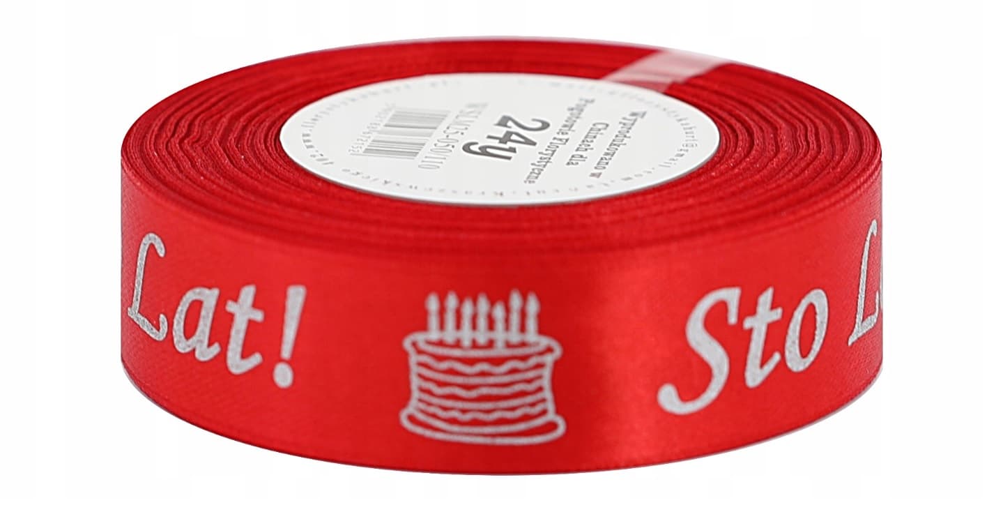 Wstążka Sto Lat metal, 25mm/22mb czerwona/srebro