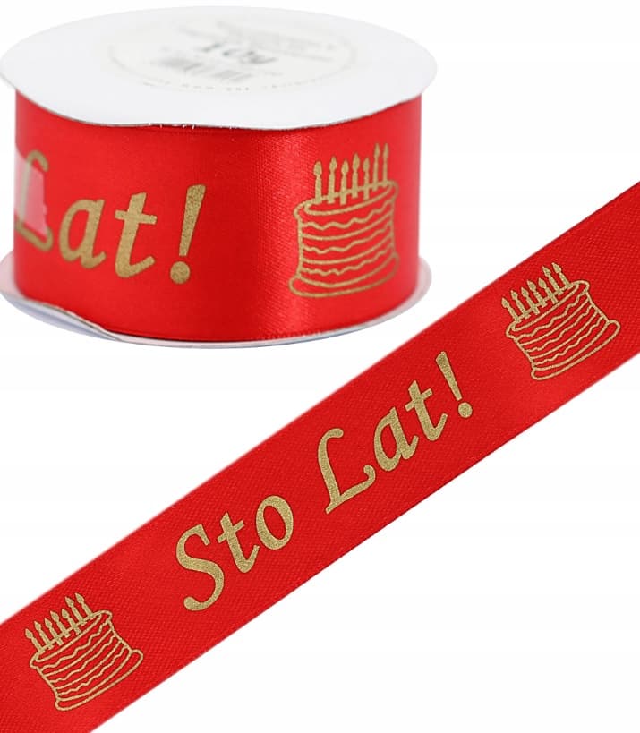 Wstążka Sto Lat metal, 38mm/10y czerwona/złoto