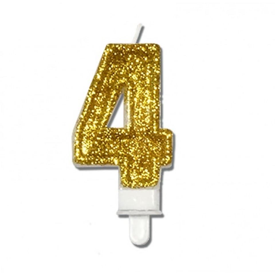 Świeca z brokatem na urodziny, wys. 8cm, cyfra 4