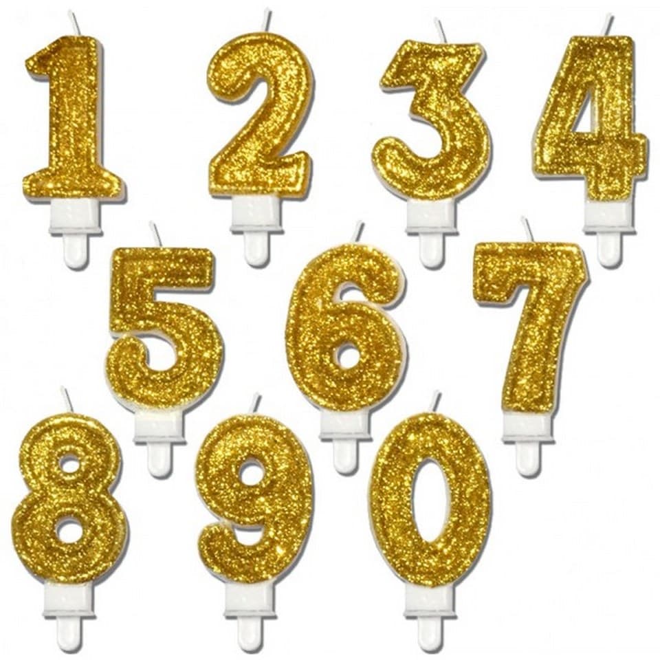 Świeca z brokatem na urodziny, wys. 8cm, cyfra 5