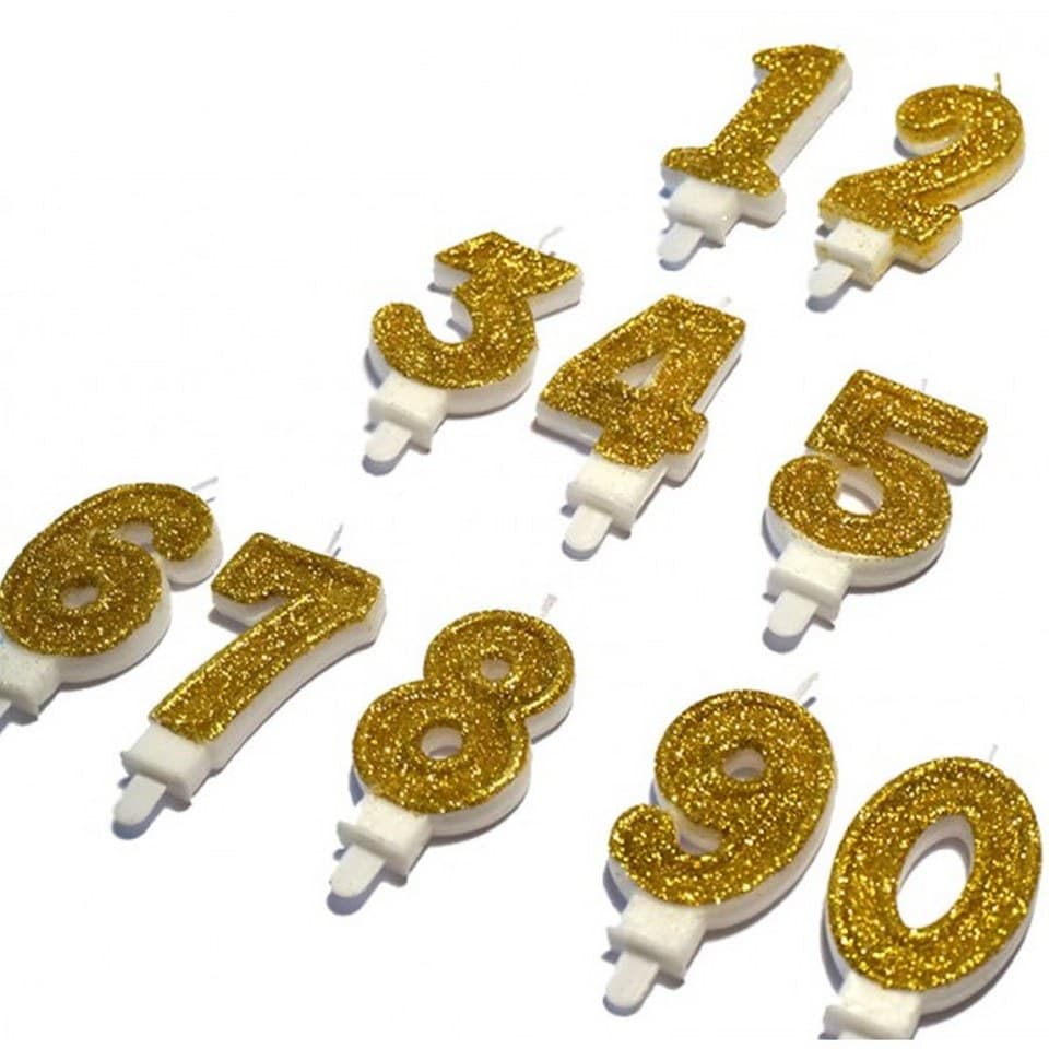 Świeca z brokatem na urodziny, wys. 8cm, cyfra 6