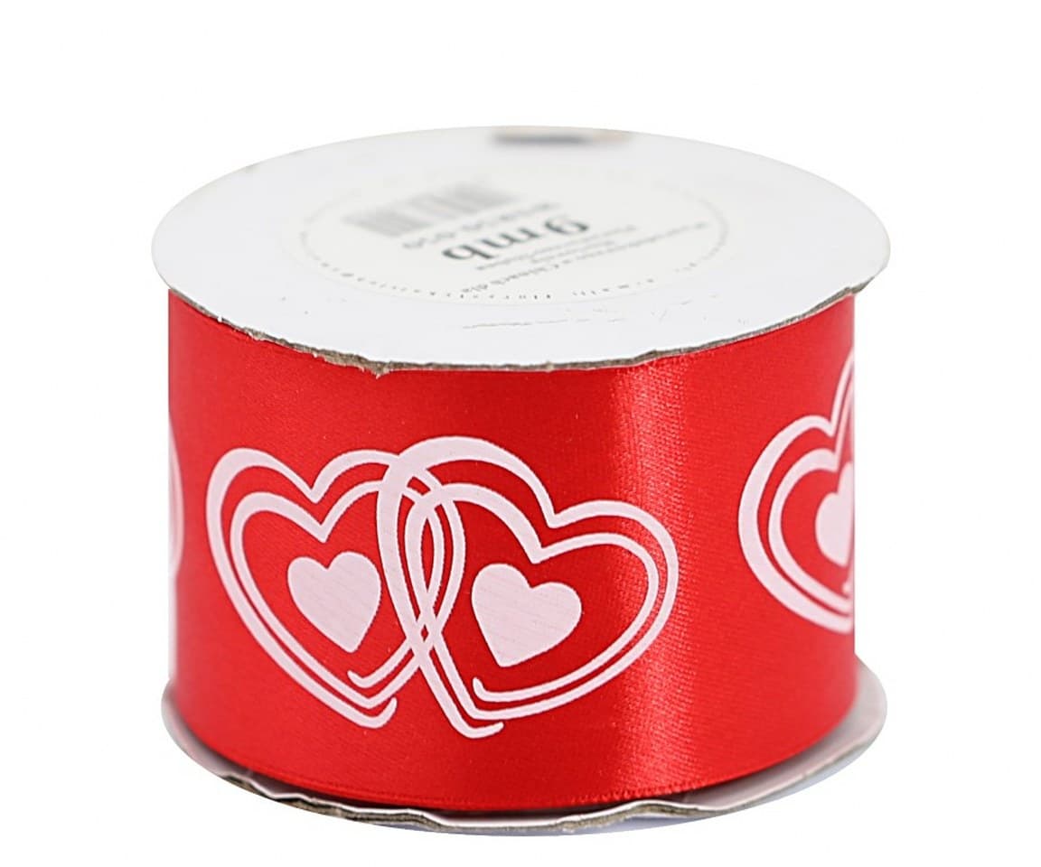 Wstążka satynowa w serca 50mm/10y, czerwona