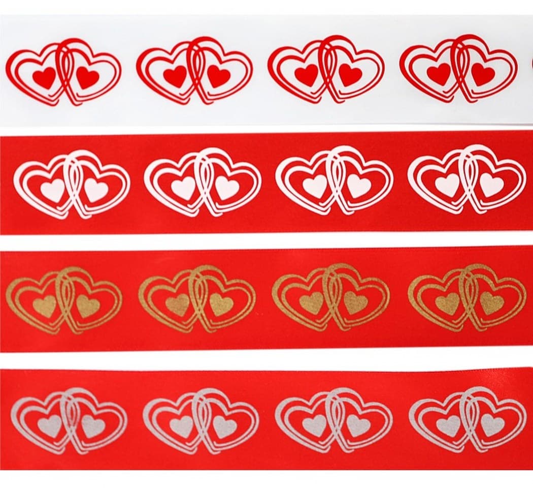 Wstążka satynowa w serca 50mm/10y, czerwona