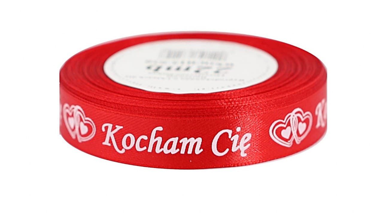 Wstążka Kocham Cię 15mm/22mb, czerwona