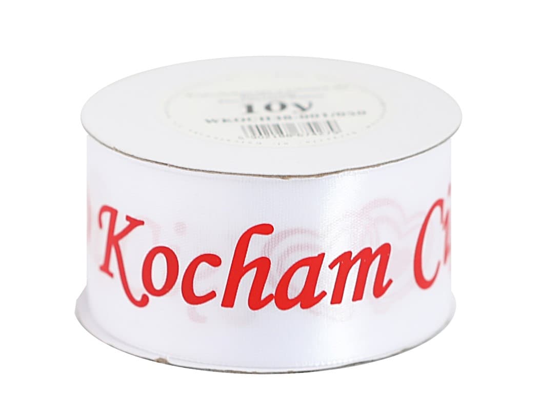 Wstążka Kocham Cię 38mm/10y, biała/czerwona