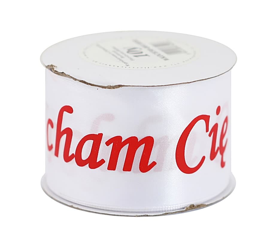 Wstążka Kocham Cię, 50mm/10y, biała/czerwona