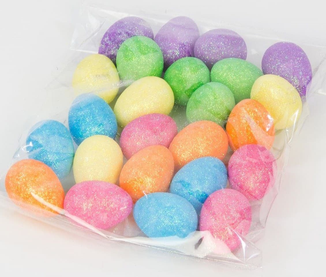 Jajko styropianowe brokatowe, 25x35mm/24szt, mix