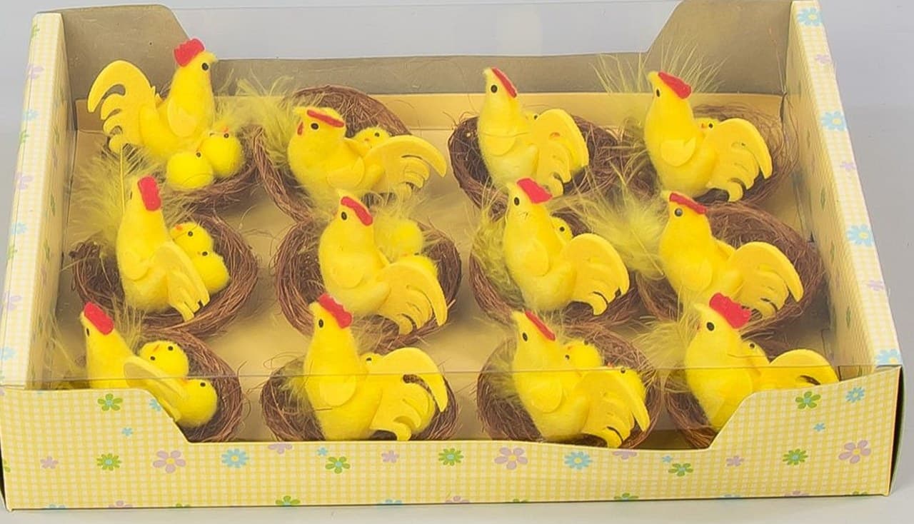 Kogut z kurczakami w gnieździe, śr.6cm/12sztuk