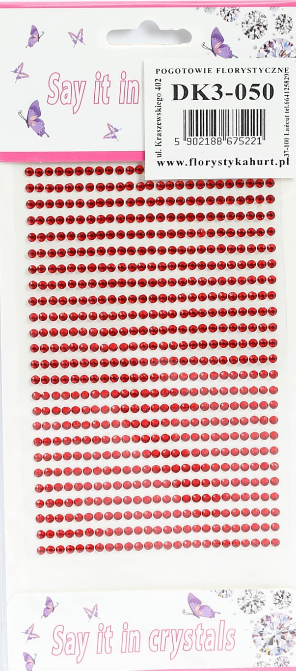 Dżety samoprzylepne kryształki 3mm/700szt czerwone