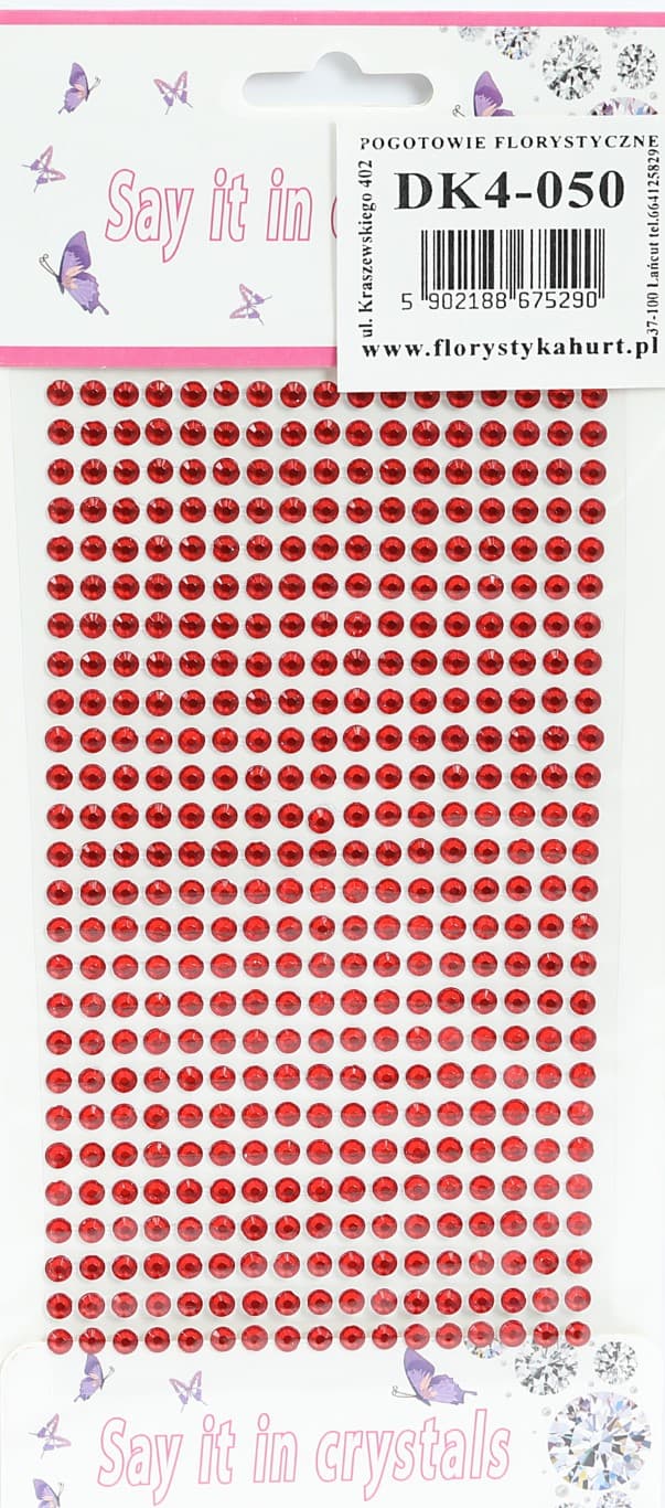 Dżety samoprzylepne kryształki 4mm/442szt czerwone