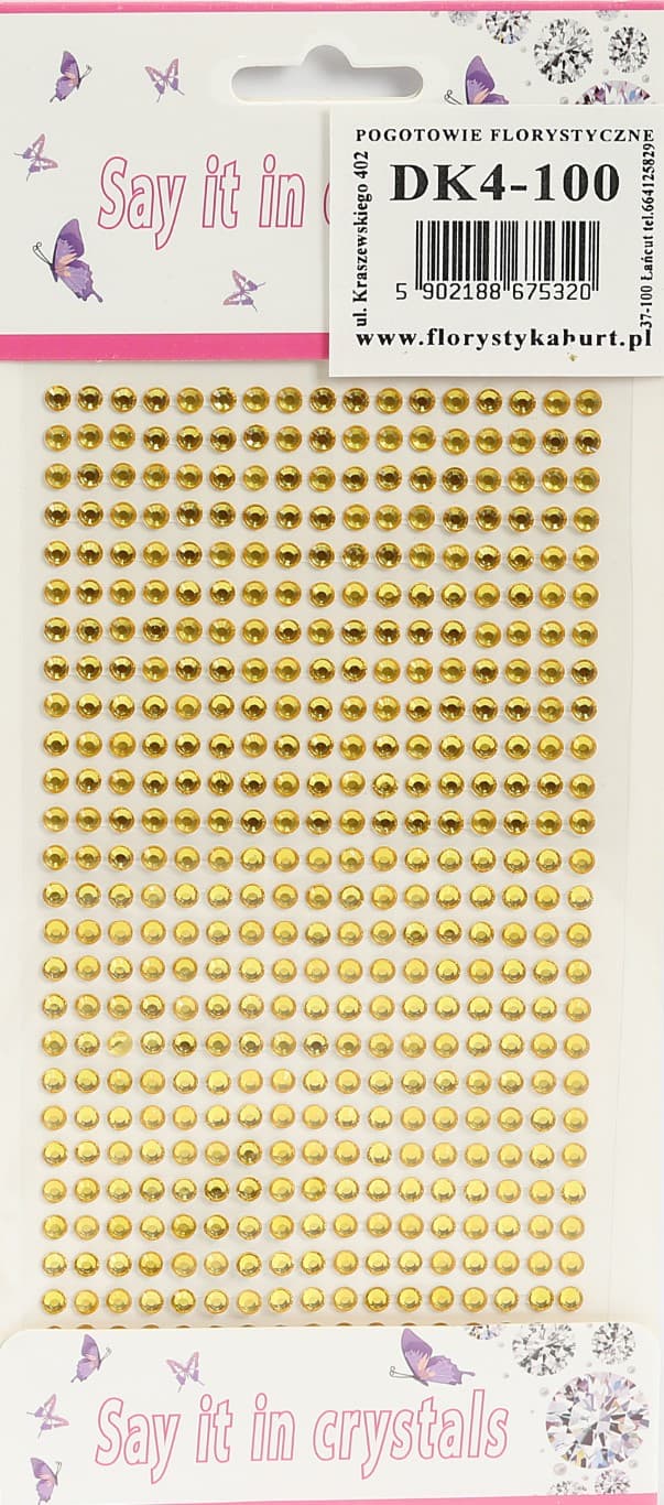 Dżety samoprzylepne kryształki 4mm/442szt, złote