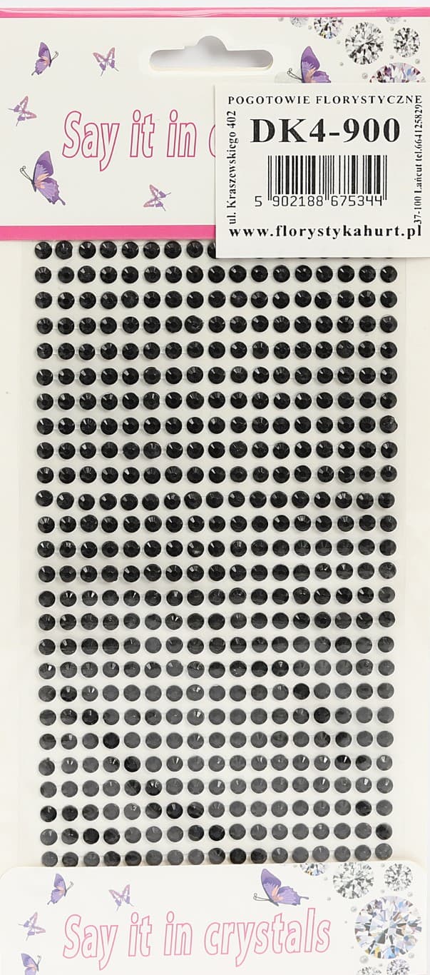 Dżety samoprzylepne kryształki 4mm/442szt, czarne