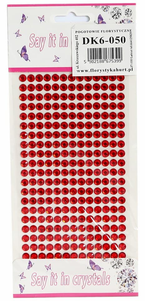 Dżety samoprzylepne kryształki 6mm/260szt czerwone