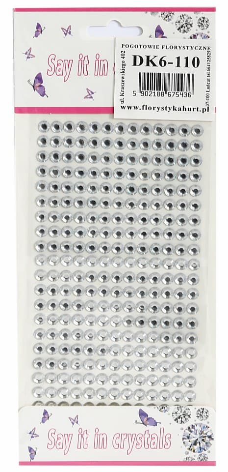 Dżety samoprzylepne kryształki 6mm/260szt, srebrne