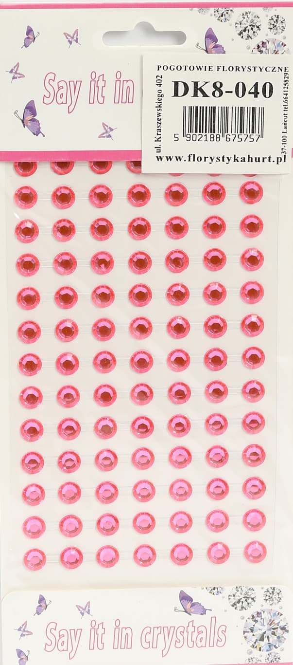 Dżety samoprzylepne kryształki 8mm/91szt, różowe