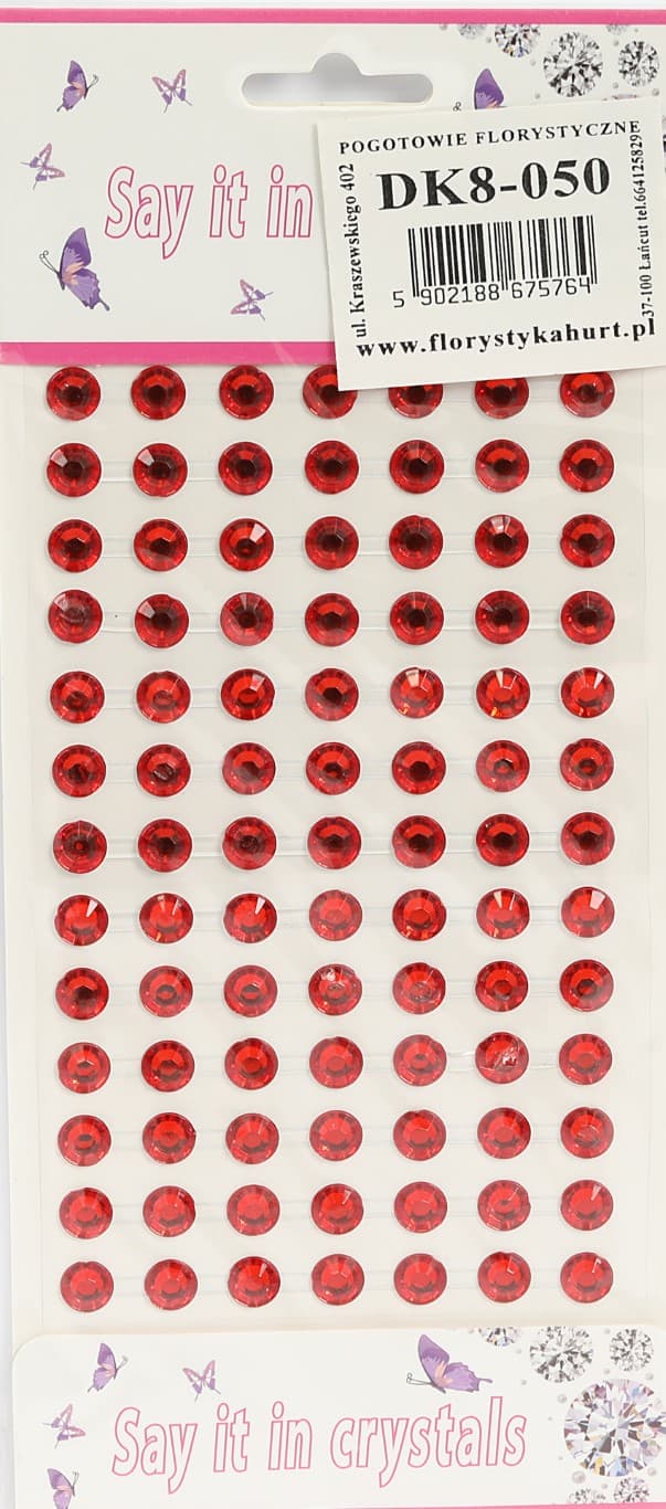 Dżety samoprzylepne kryształki 8mm/91szt, czerwone