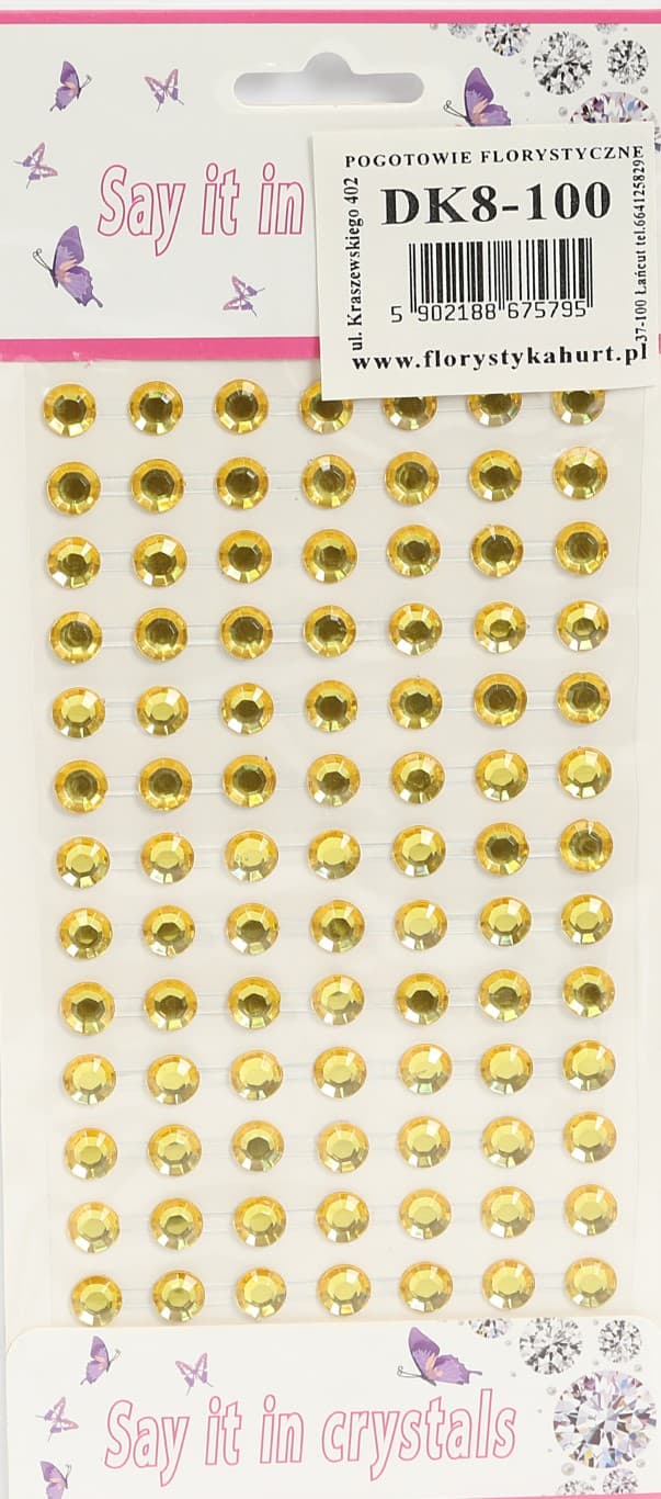 Dżety samoprzylepne kryształki 8mm/91szt, złote