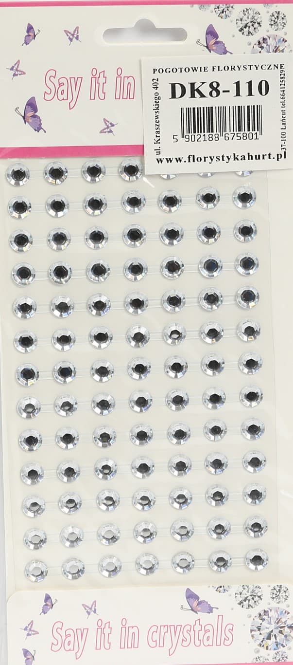 Dżety samoprzylepne kryształki 8mm/91szt, srebrne