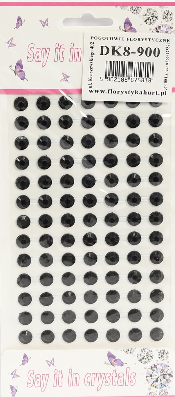 Dżety samoprzylepne kryształki 8mm/91szt, czarne