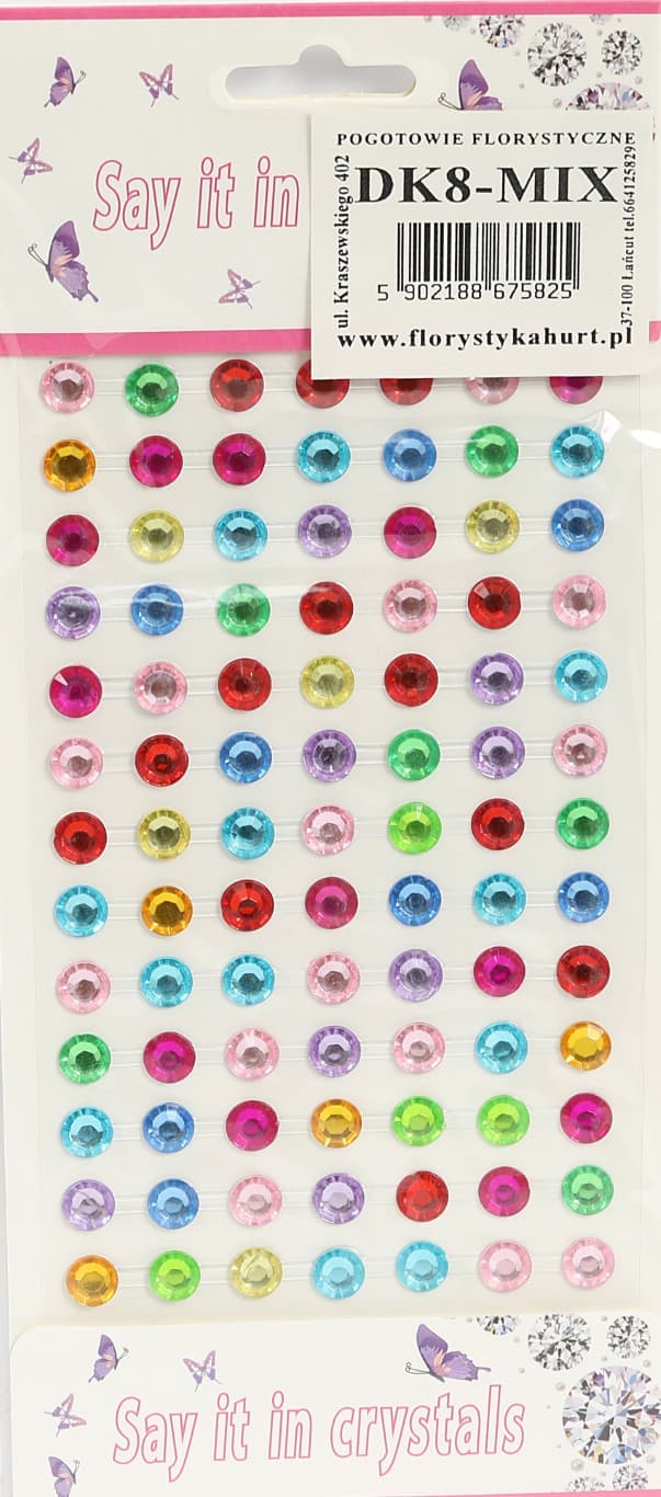 Dżety samoprzylepne kryształki 8mm/91szt mix kolor