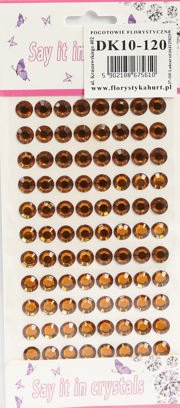 Dżety samoprzylepne kryształki 10mm/88szt brązowe
