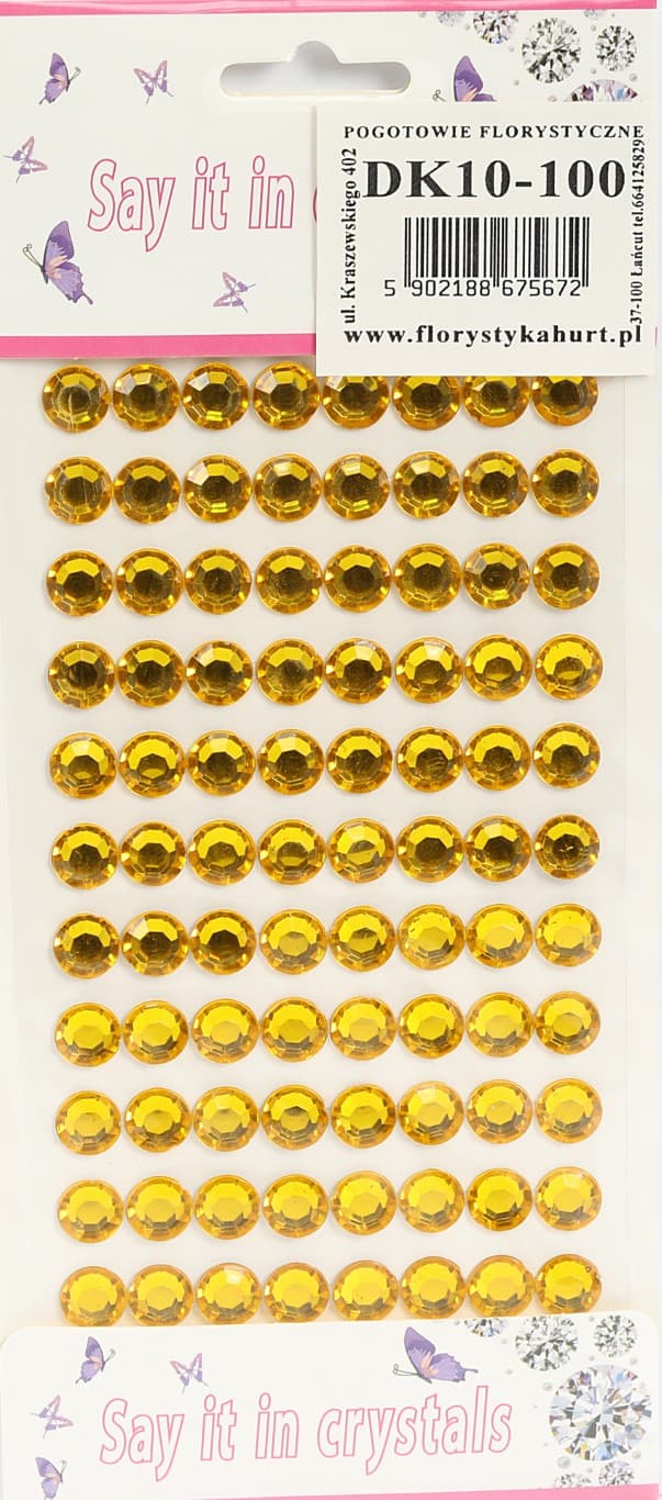Dżety samoprzylepne kryształki 10mm/88szt, złote