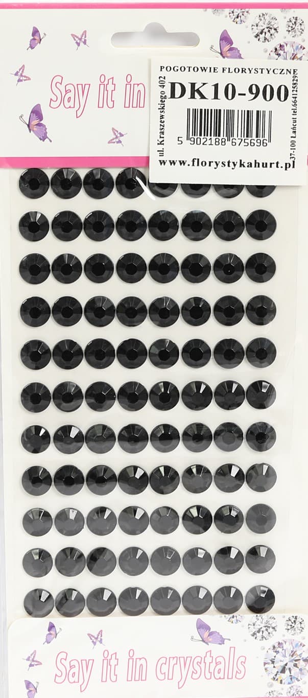 Dżety samoprzylepne kryształki 10mm/88szt, czarne