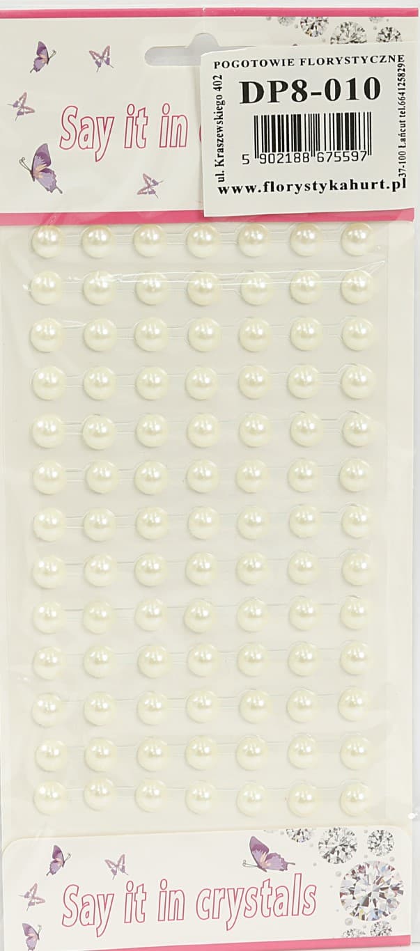 Dżety samoprzylepne perełki 8mm/91szt, kremowe