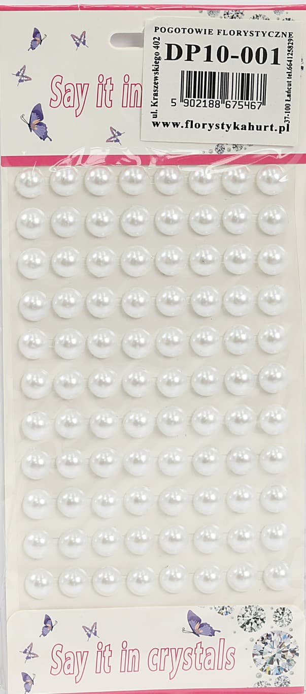 Dżety samoprzylepne perełki 10mm/88szt, białe