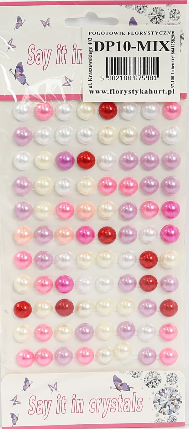 Dżety samoprzylepne perełki 10mm/88szt, mix kolor