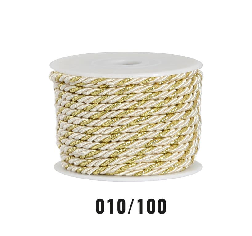 Sznur atłasowy skręcany, 3mm/10y, krem/złoty