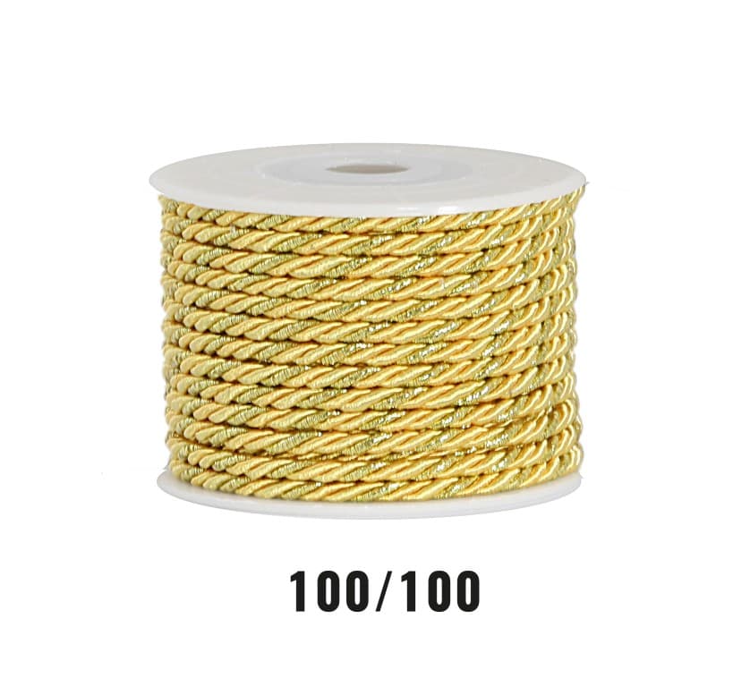 Sznur atłasowy skręcany, 3mm/10y, złoty/złoty