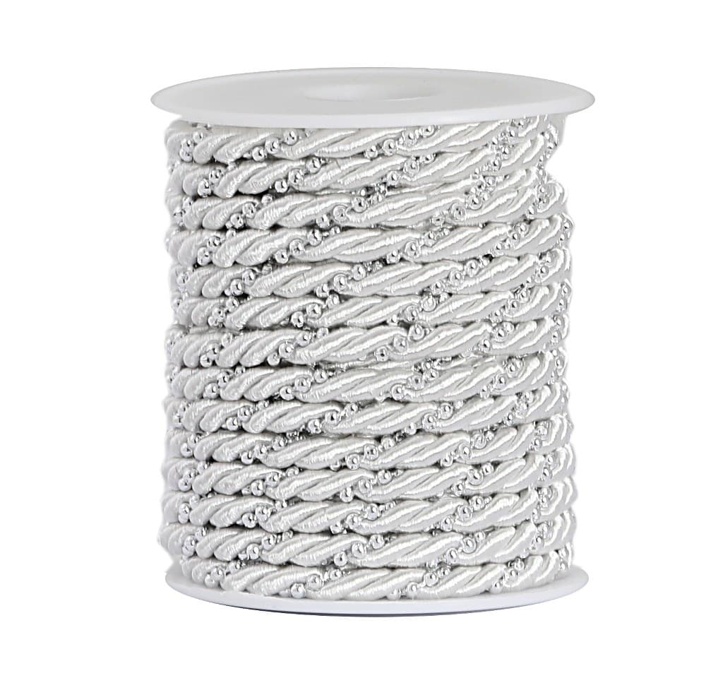 Sznur atłasowy z perełkami 5mm/10y srebrny/srebro