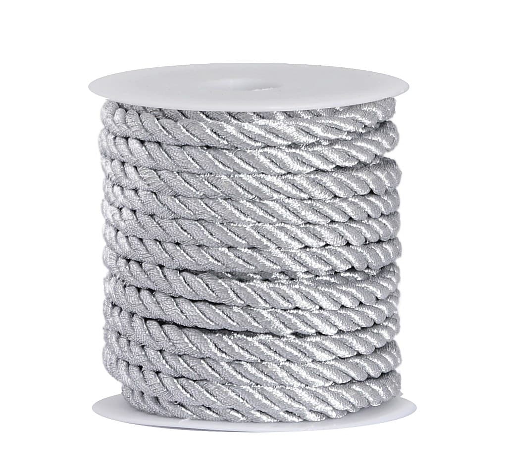 Sznur atłasowy skręcany, 6mm/10y, serbrny metal