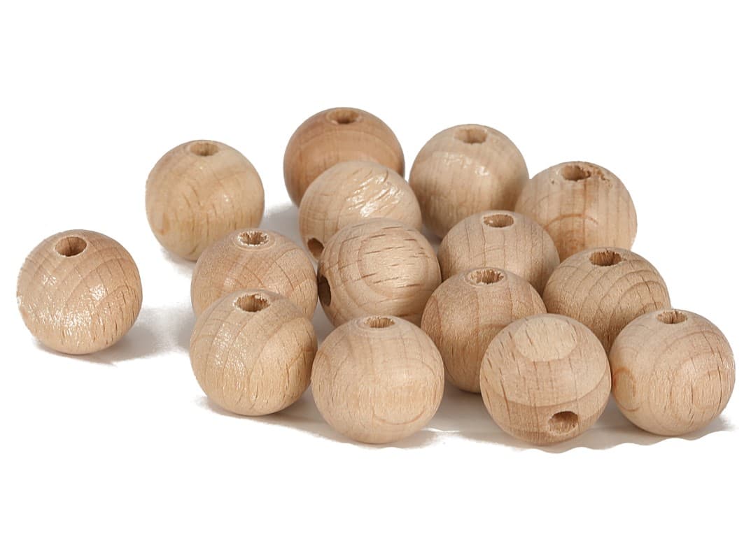 Korale, perły drewniane z dziurką, śr.16mm/15szt