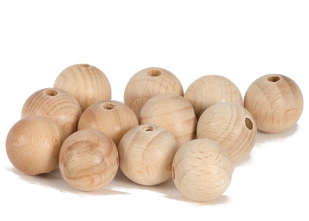 Korale, perły drewniane z dziurką, śr.18mm/12szt