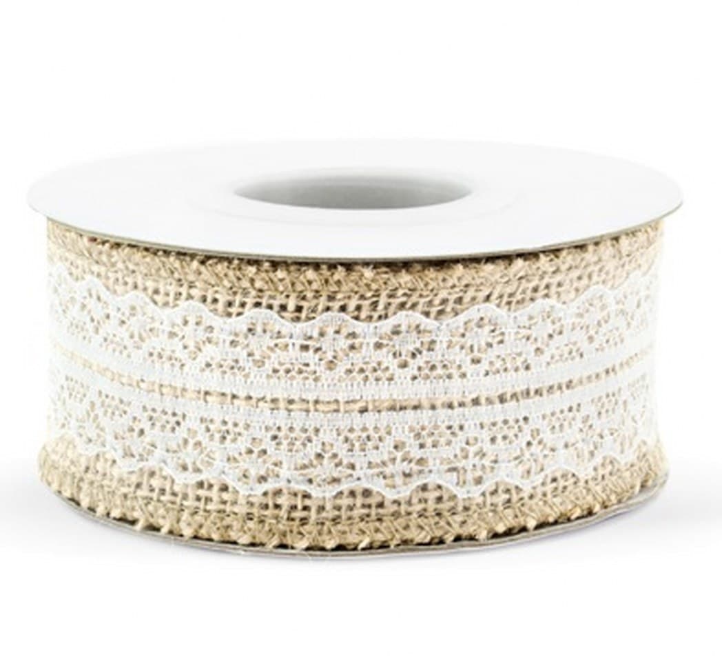 Wstążka jutowa z koronką, 4cm/5mb, model 02