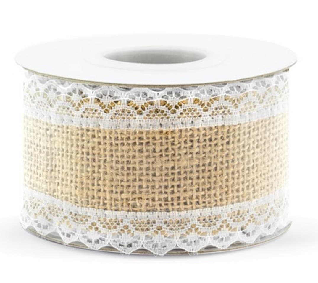 Wstążka jutowa z koronką, 5cm/5mb, model 01