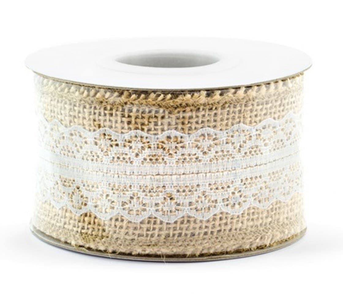 Wstążka jutowa z koronką, 5cm/5mb, model 02