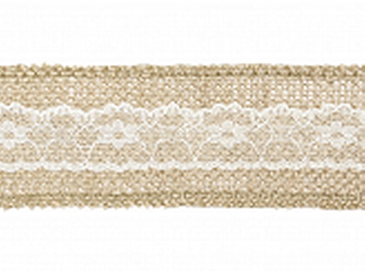 Wstążka jutowa z koronką, 5cm/5mb, model 03